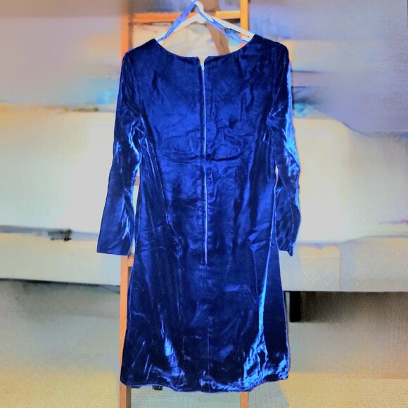 Vintage 1960s Midnight Blue Velvet Dress long sleeve mini dress - Picture 5 of 6